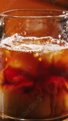 Pouring milk into iced coffee