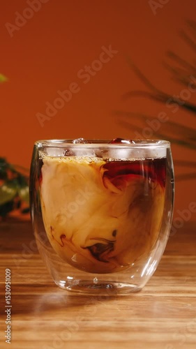 Adding cream into iced coffee