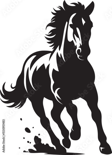 Running horse silhouette powerful design, Dynamic black horse in motion art