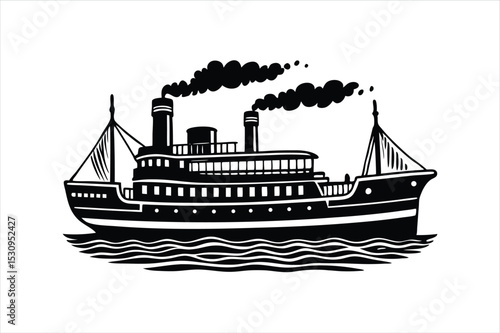 Flat Style Steam Boat Vector Isolated for Digital Projects