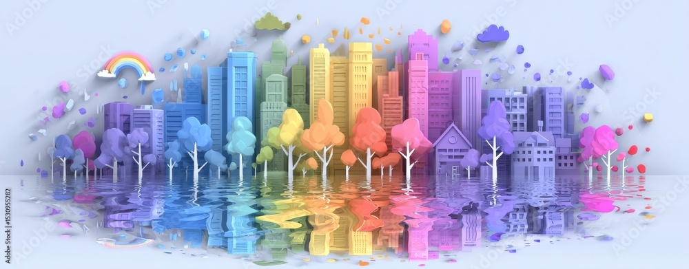 Obraz premium Cartoon drawing of flood disaster in colored pastel from front view created in flat design under natural disaster theme