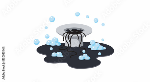 Clogged drain with black water and bubbles, a plumbing emergency