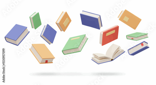 A Collection of Colorful Books in mid air, Symbolizing Learning.