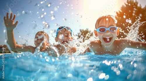 Summer Children Splashing in Swimming Pool: Joyful Moments, Vibrant Scenes, and Refreshing Summer Background Imagery
