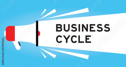 Color megaphone icon with word business cycle in white banner on blue background