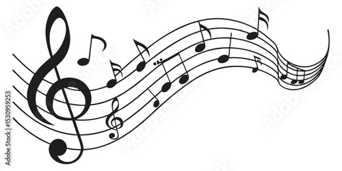 Abstract musical notes flowing in a dynamic, elegant style.