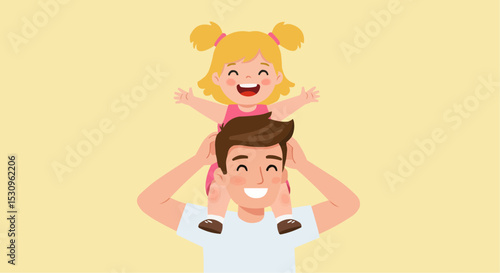 illustration father holding daughter on his back