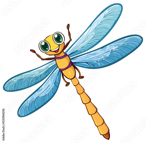 Cute cartoon dragonfly, isolated 