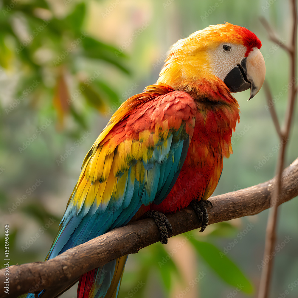 Obraz premium A colorful parrot is perched on a branch