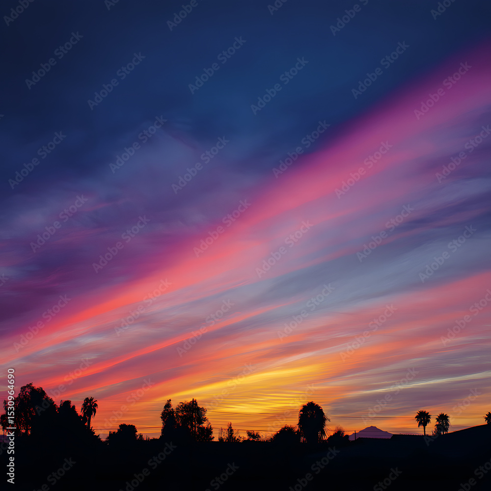 Fototapeta premium A beautiful sunset with a long line of clouds in the sky