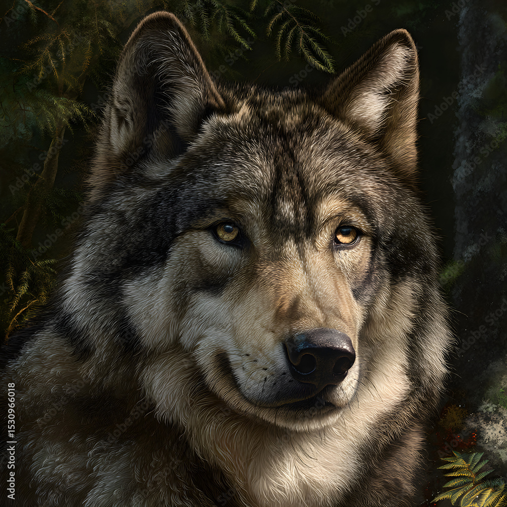 Obraz premium A wolf is staring at the camera