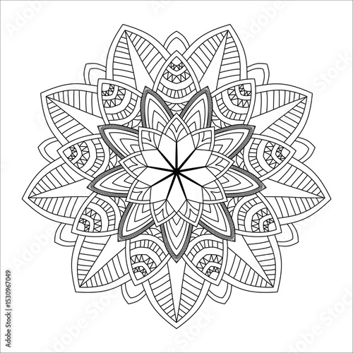 Star Mandala Coloring Page - Complex Star Mandala Design for Adults - Printable Star Mandala Art with Geometric Patterns - Detailed Coloring Book Page for Stress Relief and Mindfulness