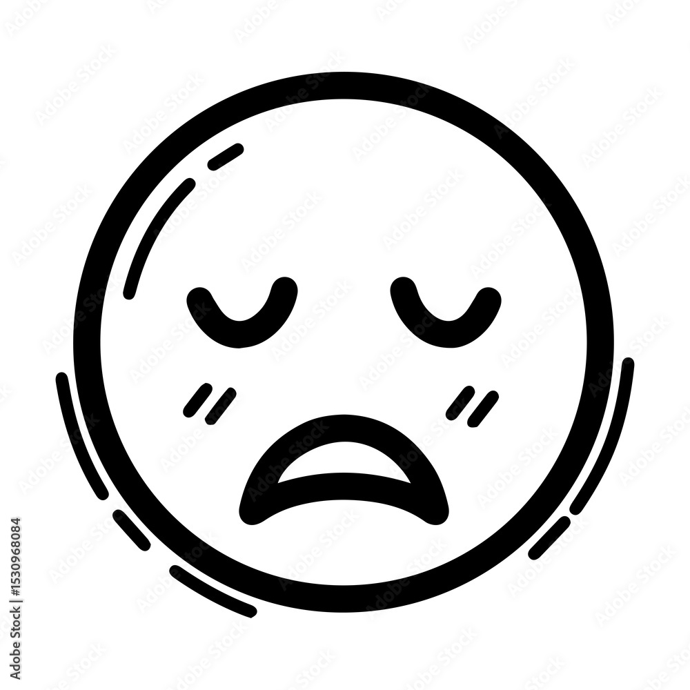 Outline-style emoji with downturned eyes and an open, frowning mouth, conveying feelings of sadness, disappointment, or frustration. Conveying a low mood in various digital communication contexts Outline-style emoji with downturned eyes and an open, frowning mouth, conveying feelings of sadness, disappointment, or frustration. Conveying a low mood in various digital communication contexts