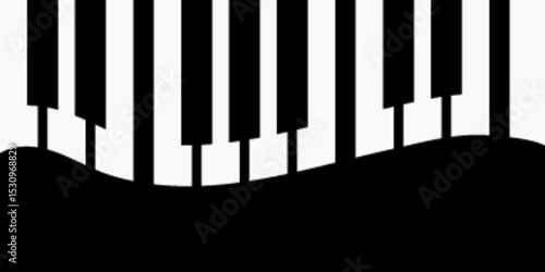 Collection of abstract piano keys in a creative curved wave pattern, ideal for music posters, modern graphic design, background art, and artistic print templates.