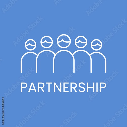 Five professionals collaborating in partnership, representing teamwork and business cooperation in corporate settings with diverse individuals working together towards common goals.