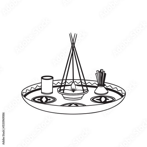 line art of indian pooja thali