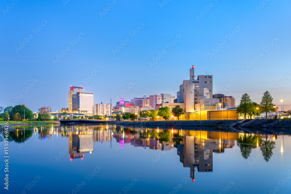 Naklejka premium Rochester, Minnesota, USA cityscape on the Zumbro River