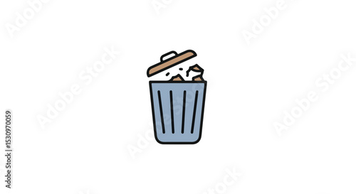 A simple illustration of a trash can overflowing with waste, representing disposal and environmental concerns.