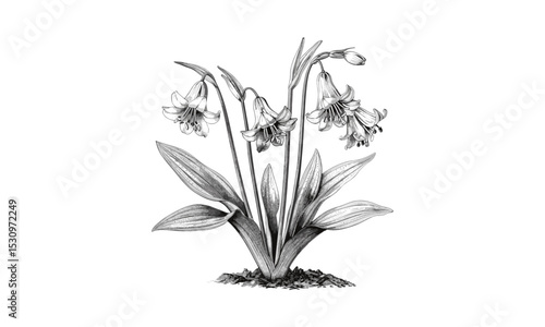 Common Bluebell Scilla Nutans Flowers Engraving, Vintage Botanical Art, Hand-drawn Floral Design, Spring Plants, Nature Illustration, Vector Illustration, Wildflower Artwork.
