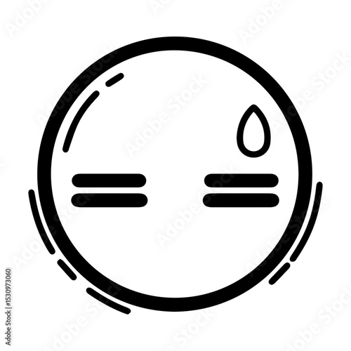Outline style emoji expressing resignation or a feeling of being overwhelmed. Features two horizontal double eyes, and a single tear drop hint at emotional distress, despair, exhaustion, quiet sadness