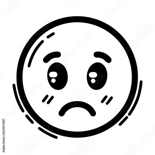 Outline style emoji expressing sadness or disappointment. Features downturned eyes and a small frown, conveying a sense of melancholy or regret, suggest a slightly flushed or teary appearance