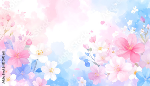 Soft Pastel Watercolor Floral Background Delicate Pink and Blue Flowers
