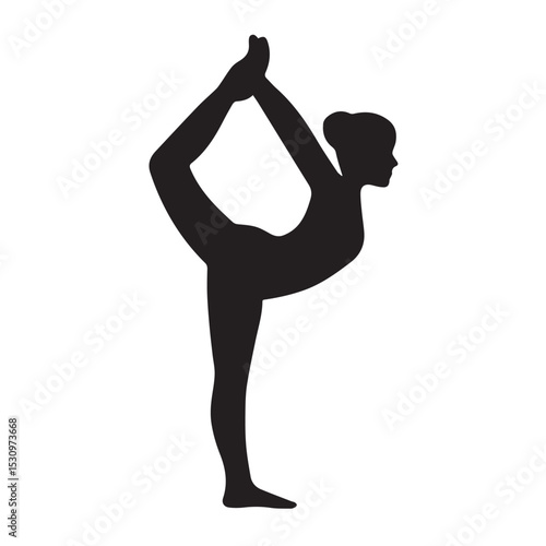 Silhouette of Woman in Dancer Yoga Pose (Natarajasana) – Vector Illustration