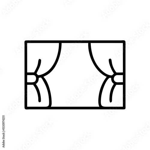 Stage curtain icon in minimal line style, performance symbol in black and white