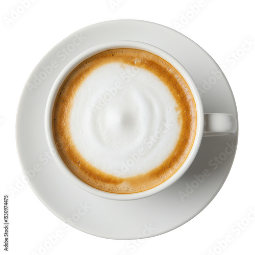 Top view of cappuccino in white cup isolated on transparent background