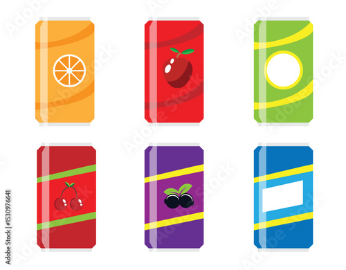 Soft Drink Cans Different Flavours Isolated on White. Drinks and beverages concept vector art