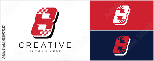 Number 63 with  sports and racing flag logo vector