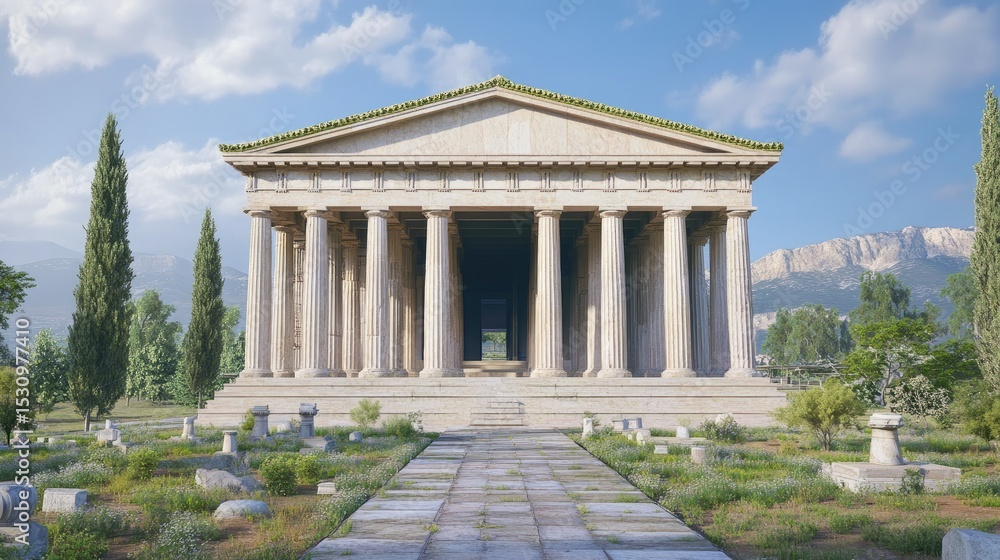 Fototapeta premium Ancient Greek Temple: A Majestic Structure in a Serene Landscape