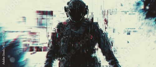 Futuristic soldier in a digital battle