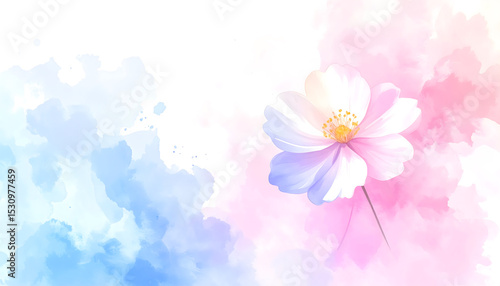 Pastel Watercolor Flower Painting Delicate Cosmos in Soft Hues