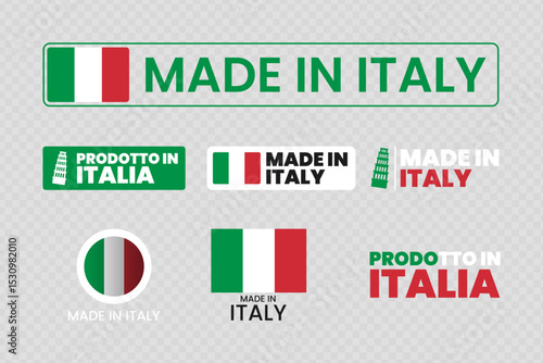 Set of made in italy label icon emblem isolated on transparent background