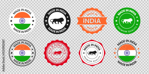 Set of badge made in India label icon emblem isolated on transparent background