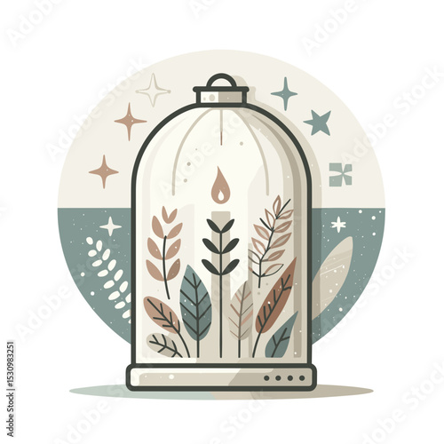 Elegant candle lantern featuring preserved plants in a decorative glass dome