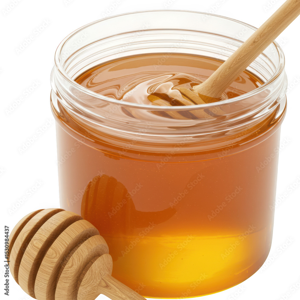 Honey jar with dipper isolated on transparent background Honey jar with dipper isolated on transparent background