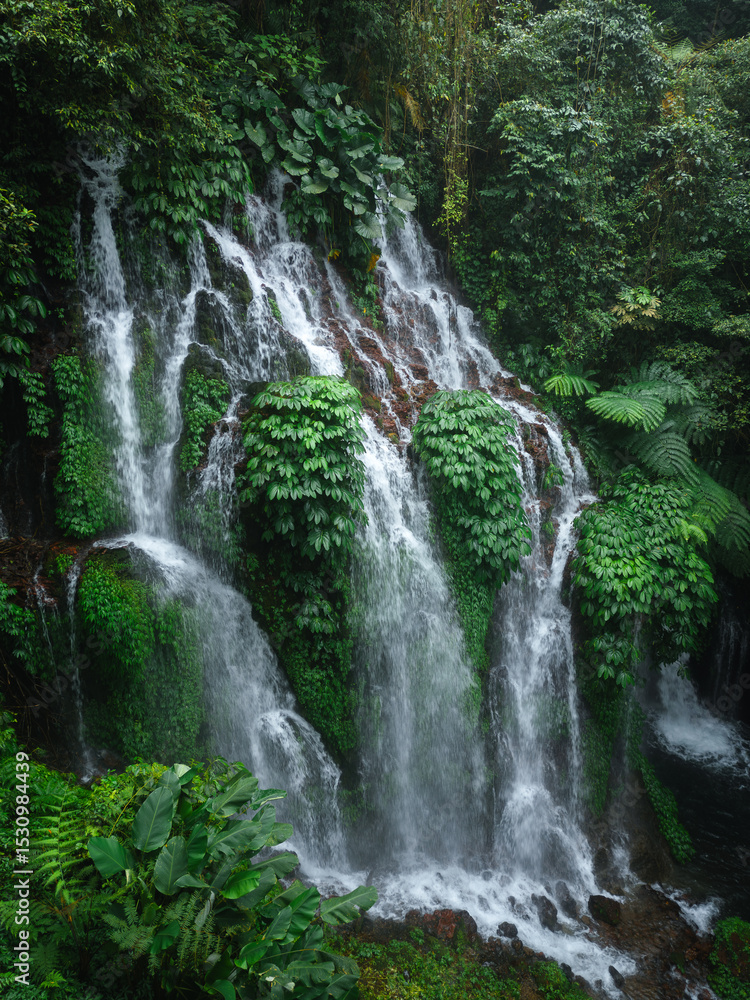 Fototapeta premium Scenic Jungle Waterfall at Banyu Wana Amertha in Bali, Indonesia Paradise