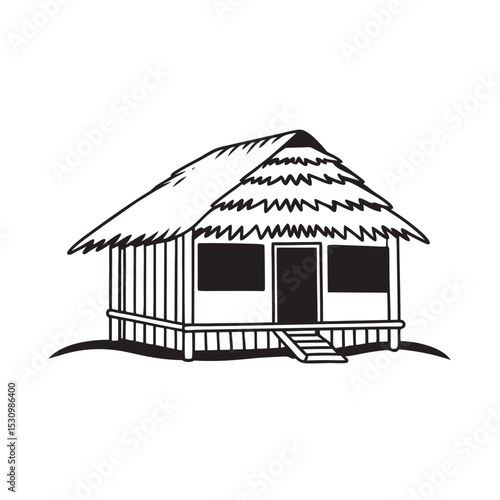 line art of indian village hut