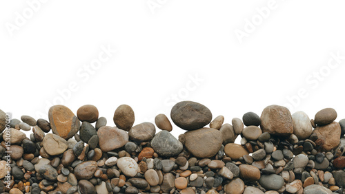 Smooth river rocks collection natural brown grey stones texture set pile on transparent background