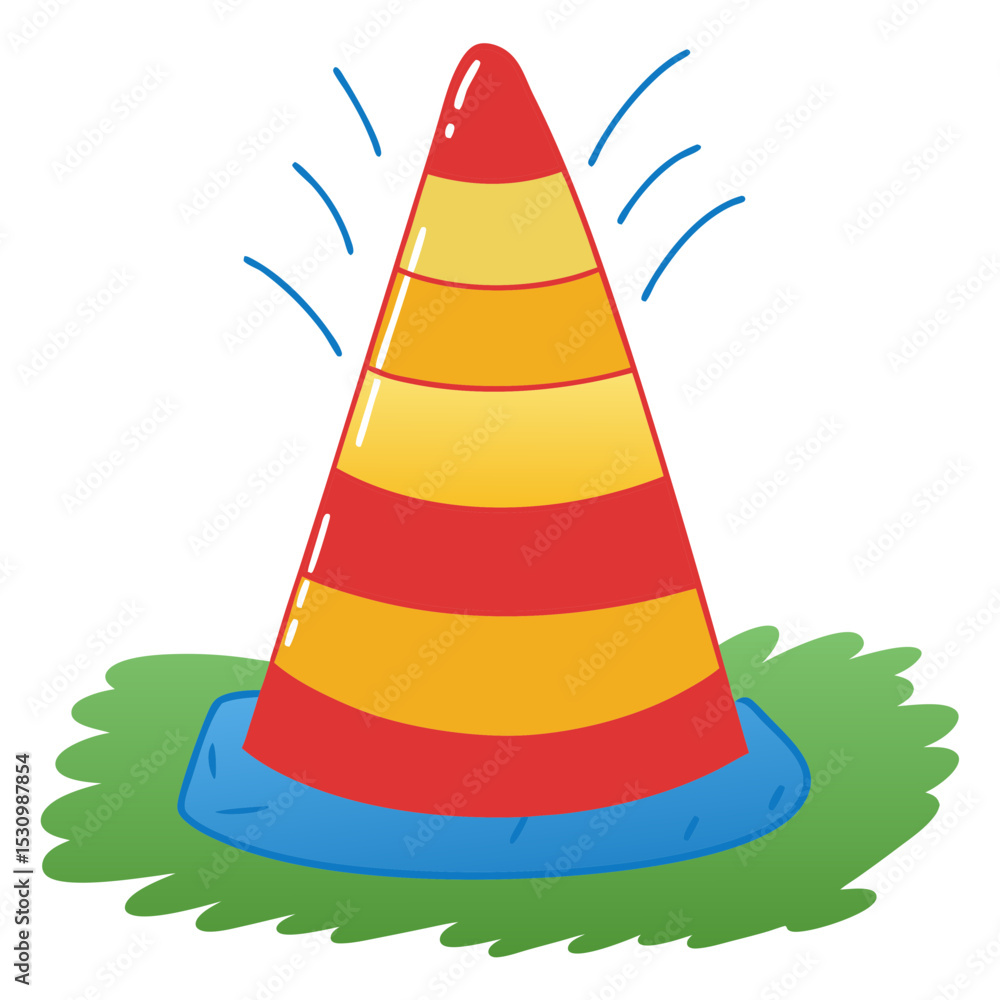 Colorful traffic cone on green grass with blue base for Labor Day Colorful traffic cone on green grass with blue base for Labor Day