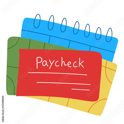 Colorful paycheck with notebook pages in a simple design  