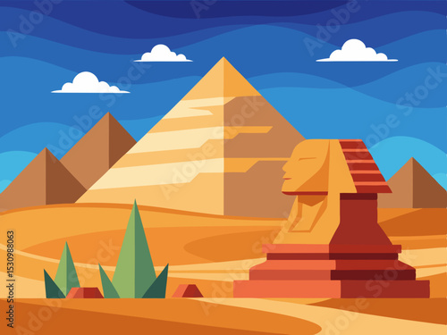 doodle egyptian pyramid and sphinx 