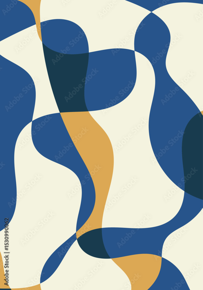 Fondo vertical abstracto de formas geométricas curvas azul, amarillo y naranja