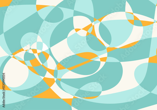 Fondo horizontal de formas geométricas curvas azul claro, amarillo claro y naranja
