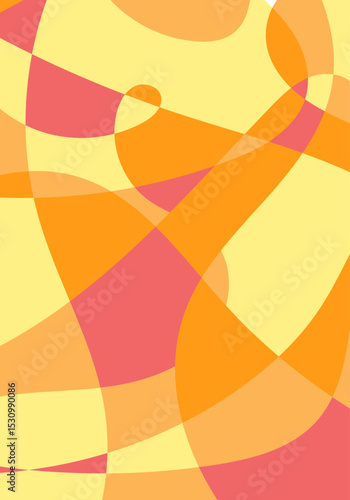 Fondo vertical y abstracto cálido de formas curvas y rectas naranja, rojo y amarillo