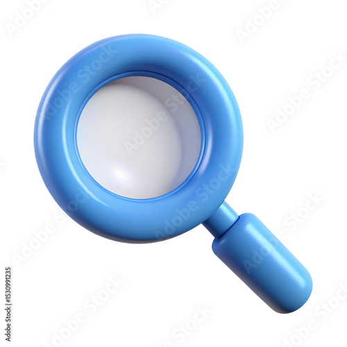 3d blue magnifying glass icon isolated on transparent background