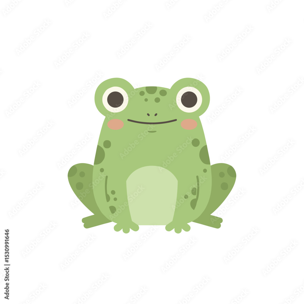Cute cartoon frog with a happy face against a stark white background Cute cartoon frog with a happy face against a stark white background