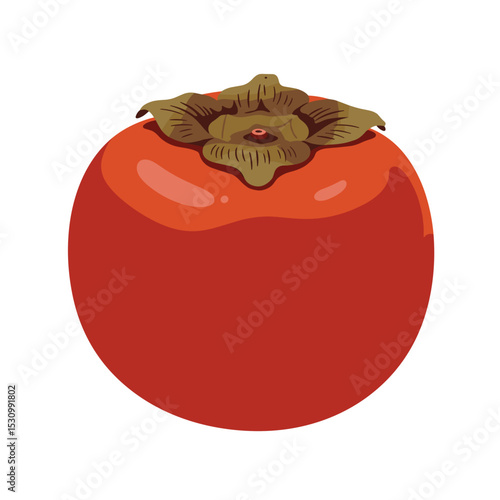 A close-up, flat illustration of a vibrant orange-red persimmon, against a white background